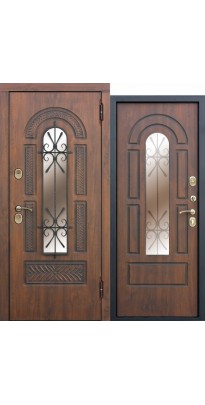 Входная металлическая дверь со стеклопакетом и ковкой Vikont